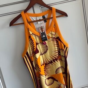 Farm Rio Adidas Tropical Bird Orange Dress Travel Beach Sundress Womens Large